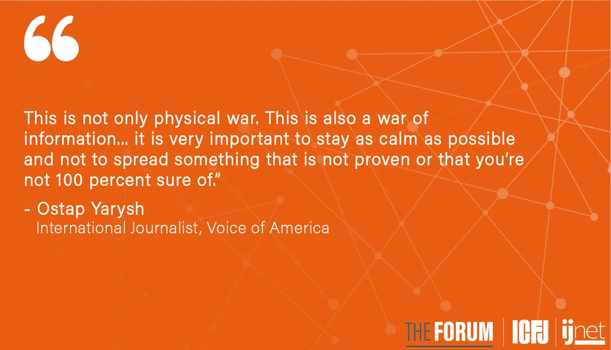 ICFJ's tweet photo. “This is not only a physical war. This is also a war of information.” On our last #CrisisReporting webinar,  @OstapYarysh explained why reporters need to be very cautious when sharing information about events in Ukraine online. Watch the recording: https://t.co/Tirtm65gKr https://t.co/BI4FiCSbio