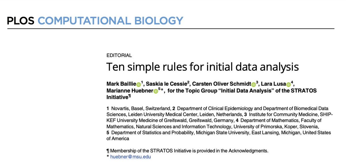 stratosinit's tweet photo. This NEW PAPER proposes 10 simple rules for initial data analysis

"When properties and context are not appropriately taken into account, data can speak through lies and riddles as preconditions for meaningful statistics are not met"

Open access 👉 https://t.co/OmXQF6PYyA https://t.co/IaXpgeiILv