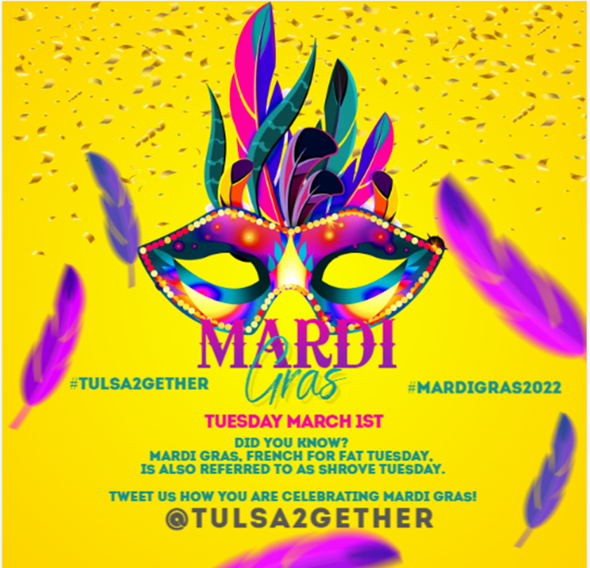 Tulsa2gether's tweet photo. How are you celebrating #MardiGras2022 tell us all about it #Tulsa2gether https://t.co/Z4g5szIn92