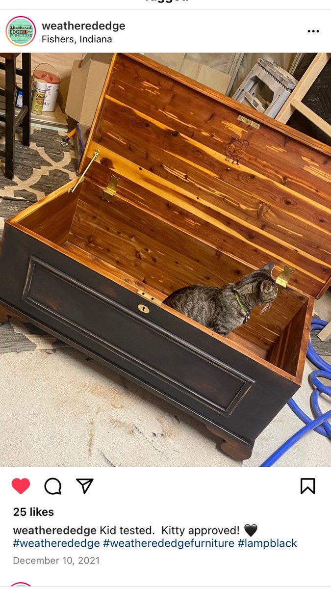 KalaMerrell's tweet image. Just finished this antique Roos cedar chest in Lamp Black.  Inside used Wise Owl furniture salve. ❤️. #weatherededge #weatherededgefurniture #furniturerestoration #fishersindiana