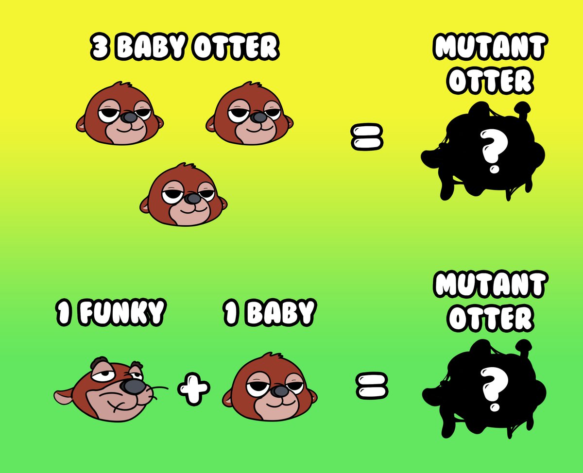 FunkyOtters's tweet photo. Now there's a new way to get a Mutant Otter.🦦 If you have bought Baby Otter before, they will also count aswell. 

#NFT #NFTCollection #opensea #PolygonNFTs #nftcollectors #NFTs https://t.co/8q9Go5e1zF