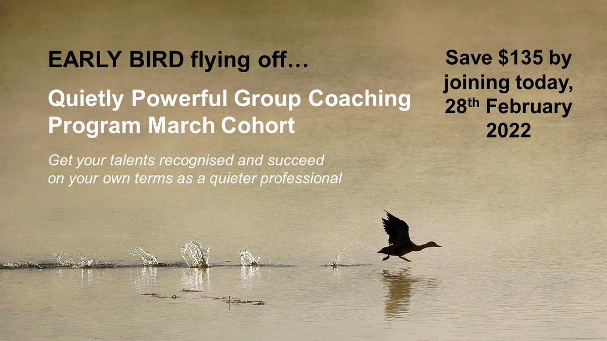 Early bird flying off tonight - QP Group Coaching Program March 2022 cohort - Become Quietly Powerful to develop and use your power wisely... for your own benefit and for the world around you mailchi.mp/megumimiki/ear…
