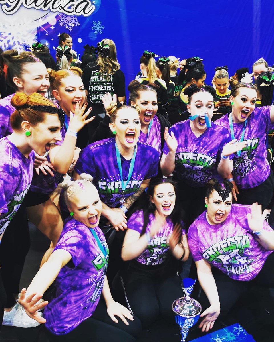 MollieTaylor98's tweet photo. 1st ever comp as a team and we place first and got GRAND CHAMPS (Highest score over all divisions in our session😍) 💜💚 #EXPECTO https://t.co/tMd1IVEako