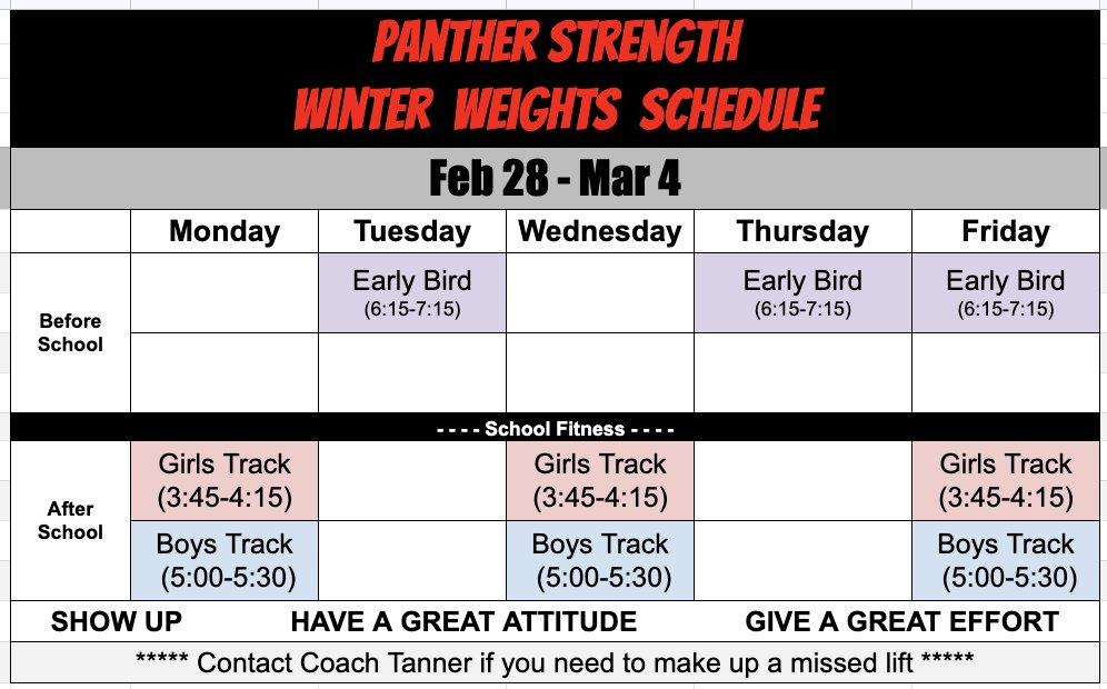 WR Schedule (2/28-3/4) #PantherStrength