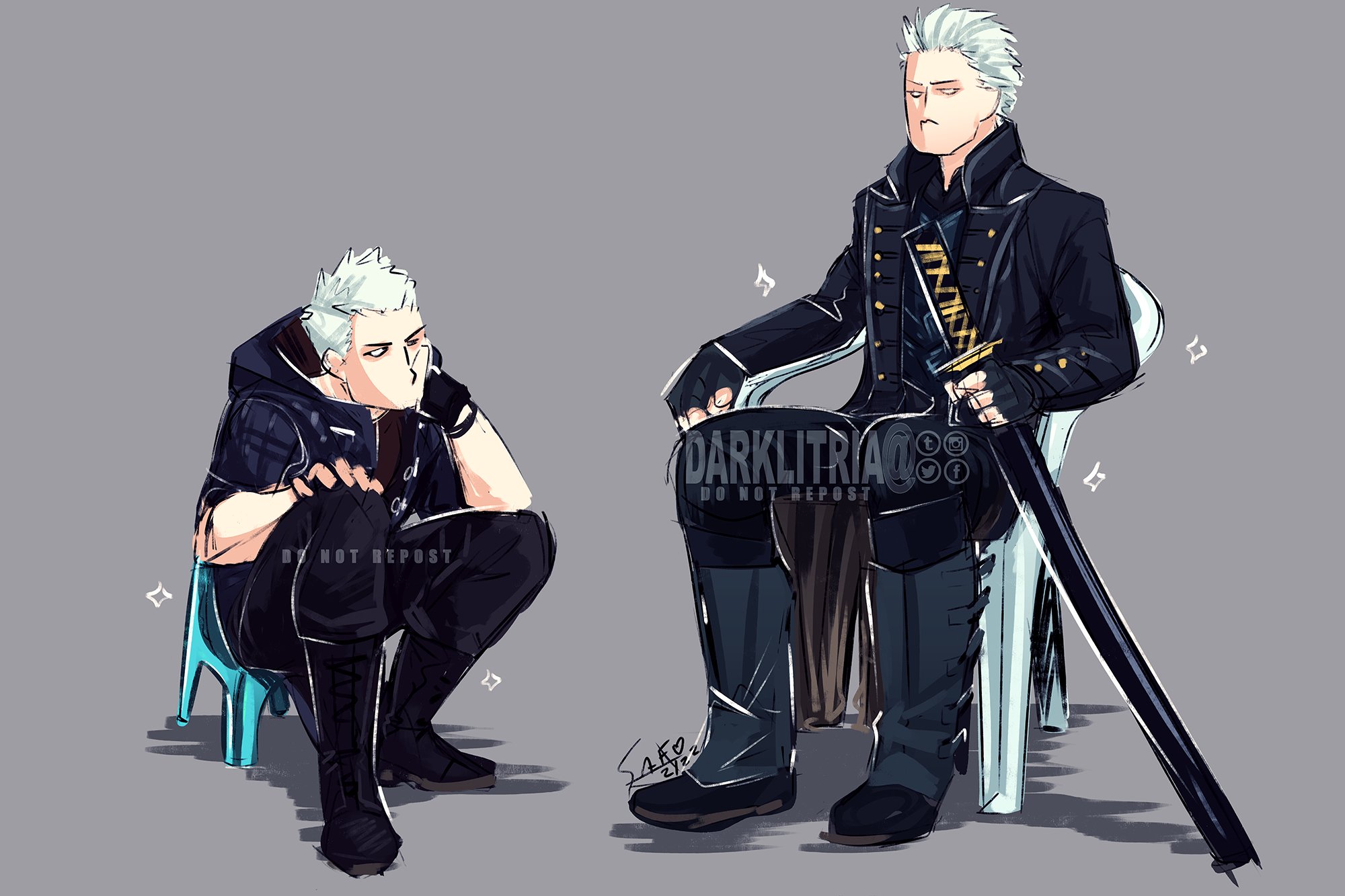 Vergil sitting on a white plastic chair : r/DevilMayCry