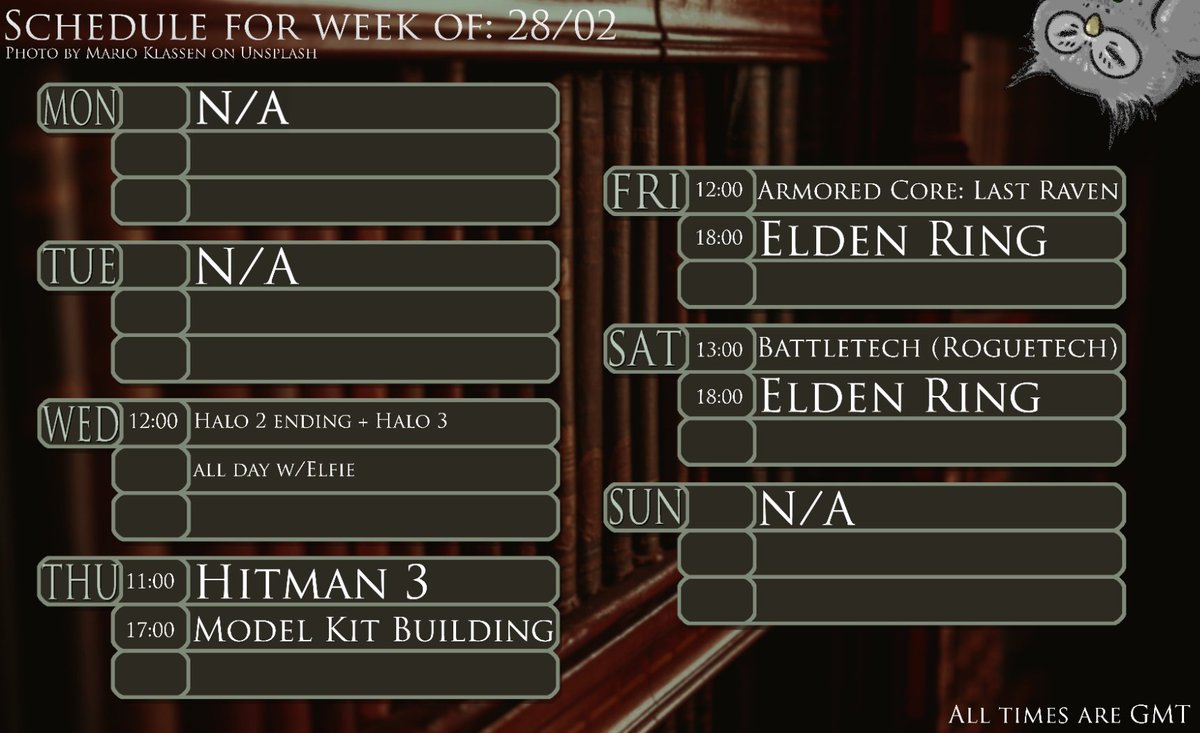 Maximilian_VT's tweet photo. Alrighty! The schedule is pretty light this week but I'm hoping to make up for it with somewhat longer streams on average! Look forward to a whole day of Halo nonsense with @Elfie_vt on Wednesday too!

#vtuber #MaxSchedule https://t.co/cTqm3MgqGw