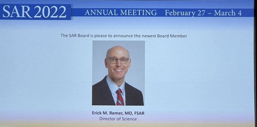 ErickMRemer's tweet photo. Thrilled to be selected as the newest member of the ⁦@SocAbdRadiology⁩ Board of Directors. #SAR2022 #SAR22 https://t.co/g5QBdnMGXJ