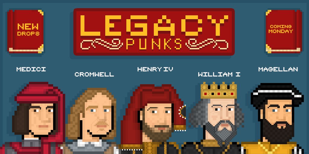 LegacyPunks's tweet image. 🚨DROP IN &amp;lt; 1 HOUR - 12AM EST 🚨

opensea.io/collection/leg…

#legacypunks #medici #NFTCommunity
#NFTartwork #NFTdrop @CozomoMedici #NFTartist #NFTs #OpenSeaNFT #Etherum #NFTdrops #newNFTs #OriginalArtwork #pixelart #historicalfigures #Cryptos