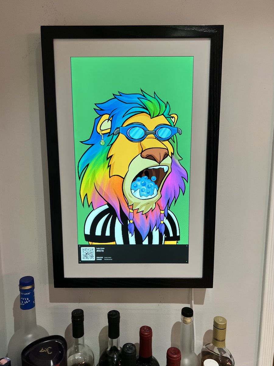 socalwarrior's tweet photo. My NFT may not be fungible, but it's now sort of tangible. #LazyLionsNFT #tokenframe https://t.co/fqwdN4fSsE