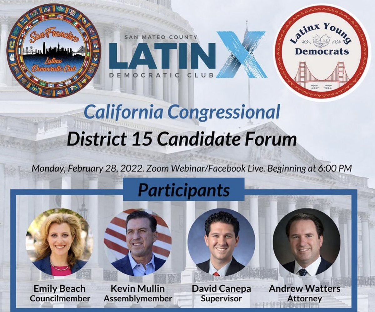 Just an evening reminder that tomorrow @SFLatinxDems <a href="/SMCLatinXDems/">SMCLatinXDems</a> &amp; <a href="/latinxyd/">LatinX Young Democrats (LXYD)</a> are hosting CA-15 Candidate Forum! Sign Up here: us02web.zoom.us/webinar/regist…