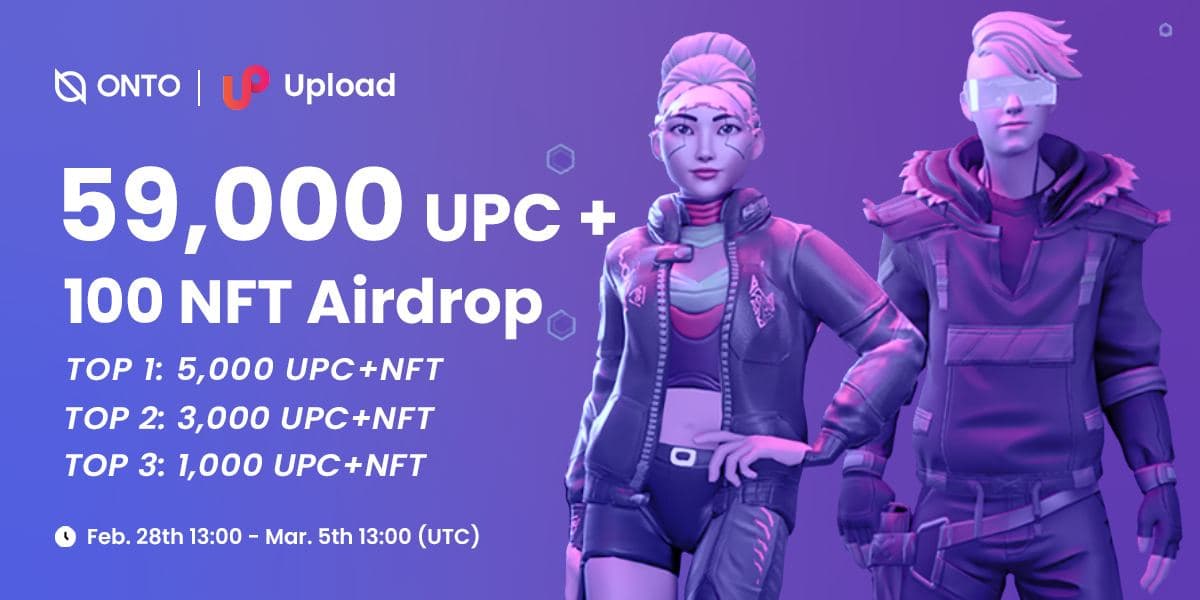 #ONTO x @UploadMvs #Airdrop event kicks off now! 🥳 🎁 Prize pool: 59,000 $UPC + 100 #NFTs 📅 Duration: Feb 28, 13:00 - Mar 5, 13:00 UTC 💰 Complete all tasks in Gleam to win the REWARDS! Join us now 👇 gleam.io/m2zVt/onto-upl…