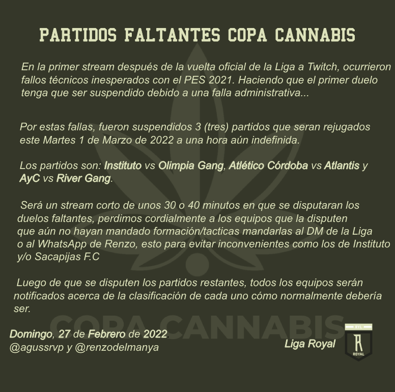 COMUNICADO:
Partidos faltantes.