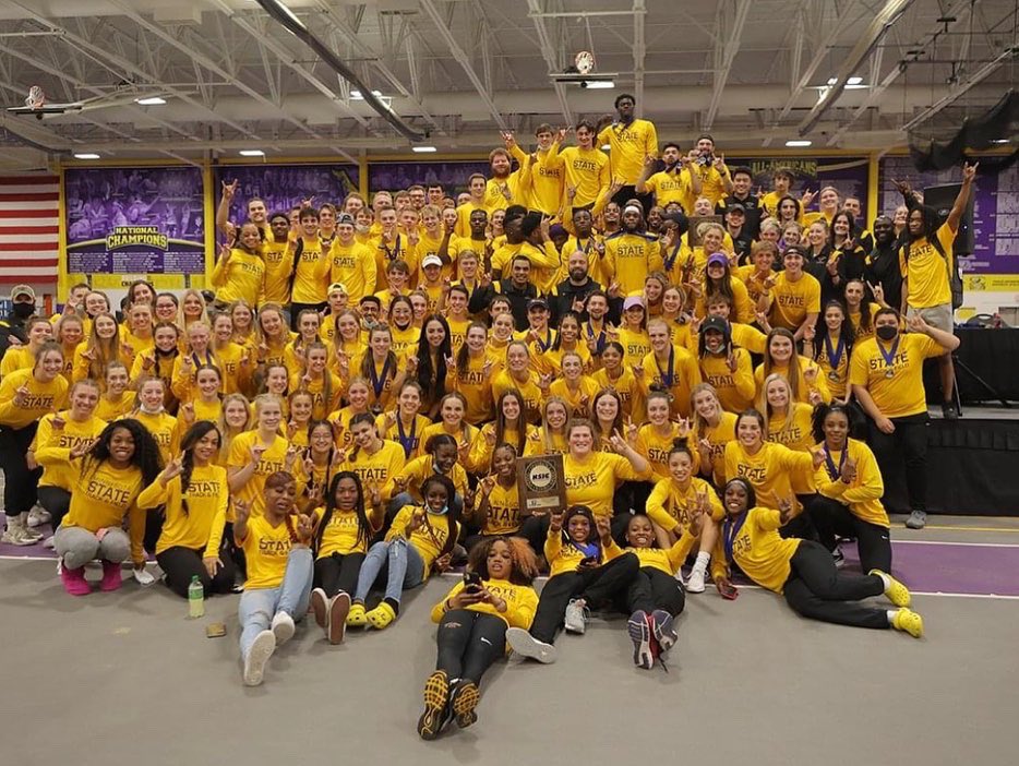 CoachHeldMSU's tweet photo. Again, could not ask to be apart of a better group/team. Between the Mens distance squad and the vault army, we scored 77 points and brought home 2 team titles, (A lot in a row for the men), 2 conference champs and 4 national qualifiers! On to national in two weeks! #rollherd https://t.co/NfqZPkuKGw