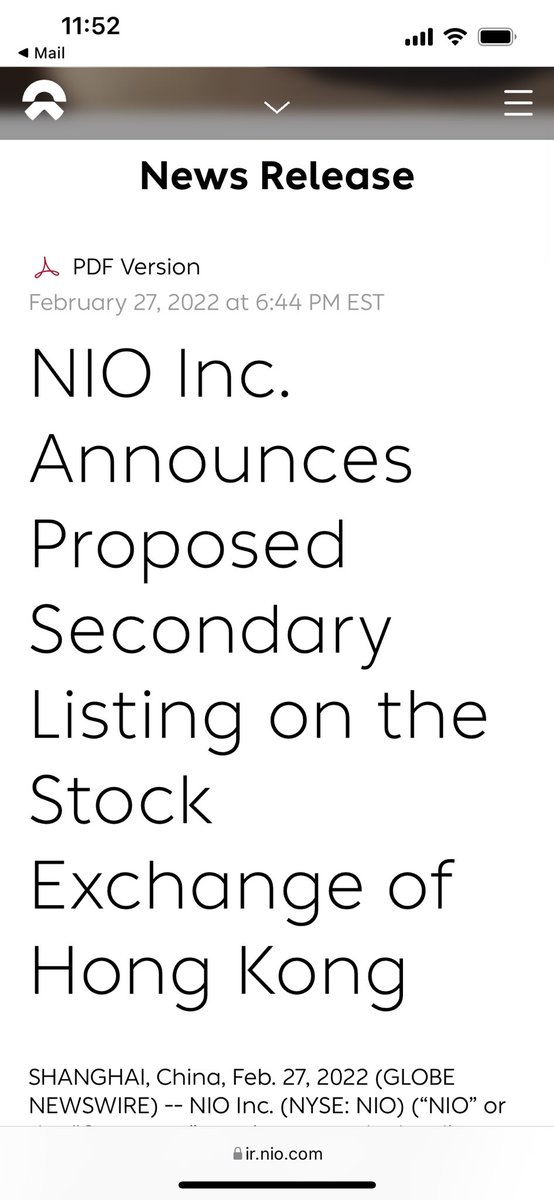 HK listing for $NIO should start trading on the 10th March ✅✅#NIO 
ir.nio.com/news-events/ne…
