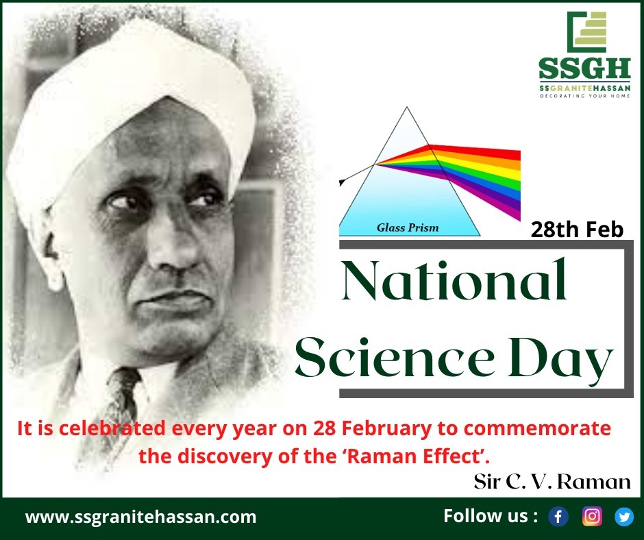 SsgraniteC's tweet photo. This year, the National Science Day 2022 will have ‘Integrated Approach in Science and Technology for Sustainable Future’ as its theme.
 
***@ SS Granite Hassan***

Call: 📳9740166555

Email: 💌 ssgraniteandceramic@gmail.com

Visit: 🌐 https://t.co/6H8vLCiTU3 https://t.co/2sAvHyPRuR