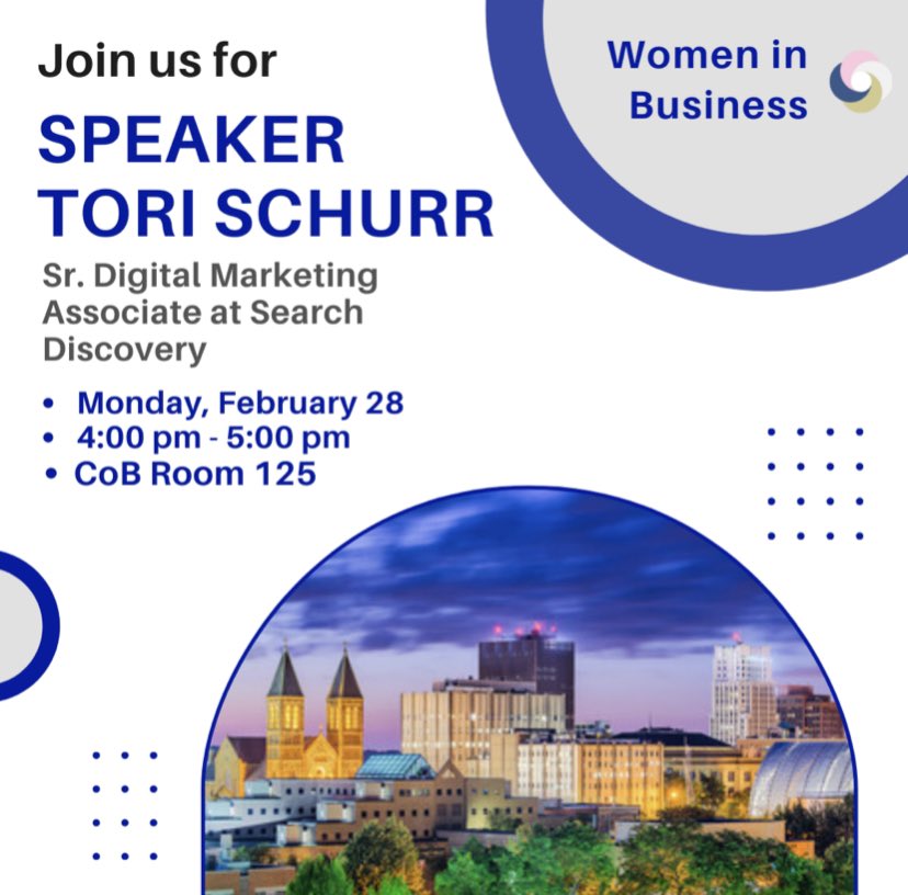 Join us tomorrow Monday the 28th for speaker Tori Schurr! We hope to see you there!