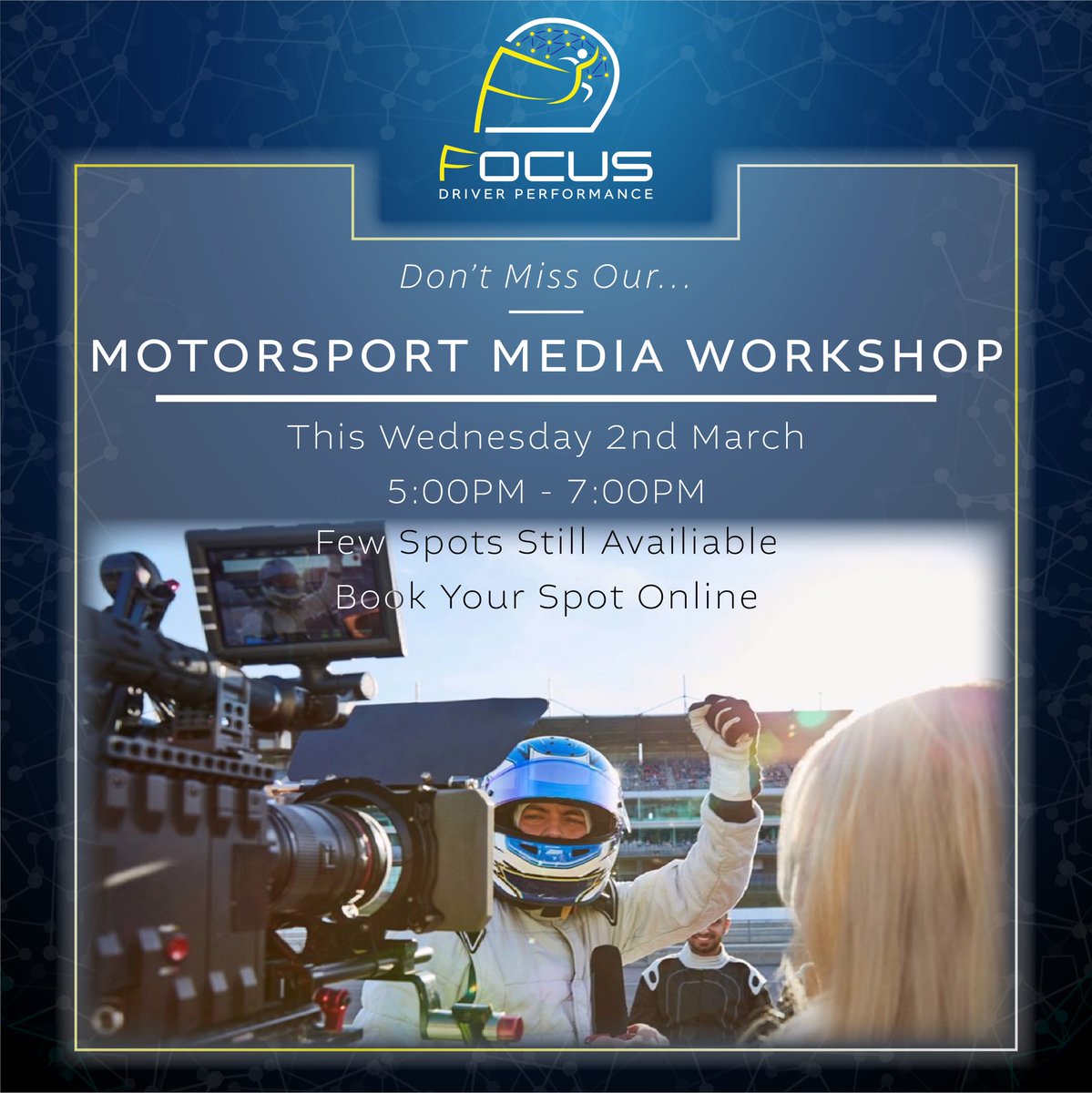 FocusDriverau's tweet photo. 🎤 Don’t Miss Our Motorsport Media Workshop 🎤 

There’s still a few spots remaining for our first Media Workshop, this Wednesday! As we roll out Media Skills as a service at Focus. 

Covering the basics of motorsport media and detailing all the elements in which we can assist. https://t.co/BTIR0dWDmk