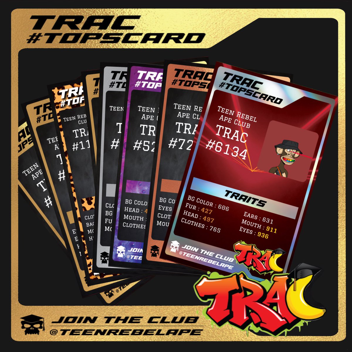 TeenRebelApe's tweet photo. Lil teaser of a fun accessory for your #TRAC Apes, coming soon. 👀

#TRAC #NFT #NFTs #topscard https://t.co/p7rmrKmeSl