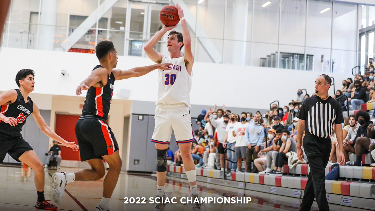 Sagehens's tweet photo. THREE-PEAT🏆🏆🏆! #SagehensMBB defeats Chapman 76-71 to earn their third-straight SCIAC Championship! #GoSagehens https://t.co/OwLSQg2LkG