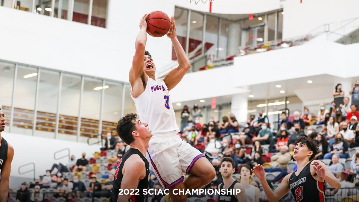Sagehens's tweet photo. THREE-PEAT🏆🏆🏆! #SagehensMBB defeats Chapman 76-71 to earn their third-straight SCIAC Championship! #GoSagehens https://t.co/OwLSQg2LkG
