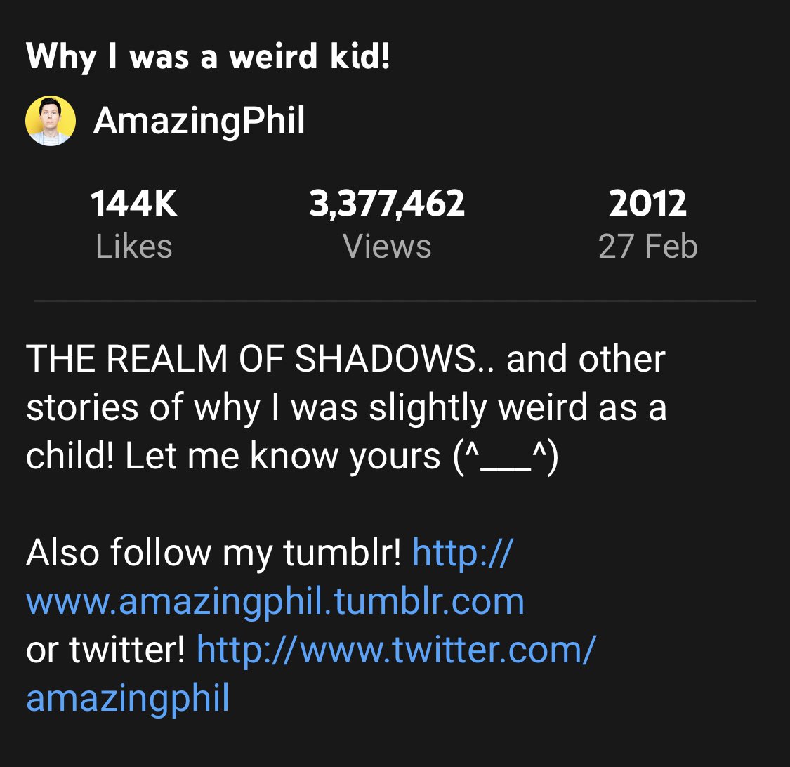throwbackdnp's tweet photo. AmazingPhil uploaded: Why I was a weird kid! - 10 years ago today (February 27th 2012) https://t.co/6CV0oyDdfl