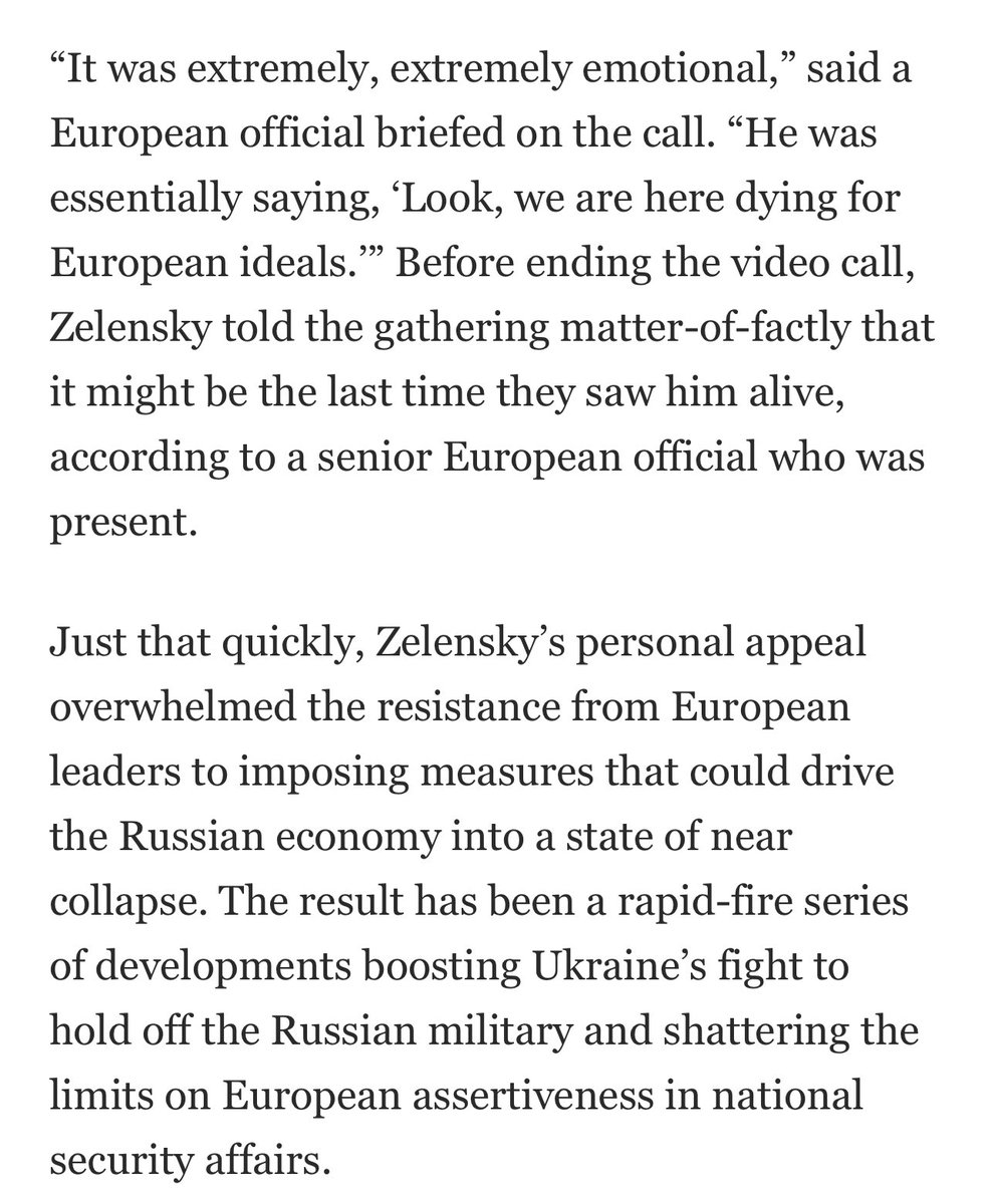 So it seems Zelensky convinced the EU to impose greater sanctions and help Ukraine in a way it was otherwise not going to do. washingtonpost.com/business/2022/…