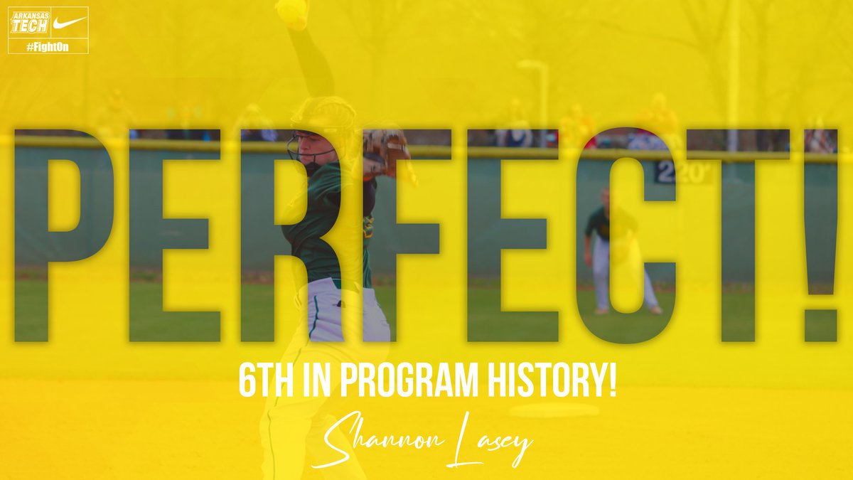 ATU_Athletics's tweet photo. 🚨 PERFECT GAME ALERT‼️🚨

So, @ATUSoftball's second game against ECU was shall we say...PERFECT! 

Soph pitcher Shannon Lasey threw the 6th Perfect Game in program history and the first since 2017!

#FightOn https://t.co/p0PKl0M01m