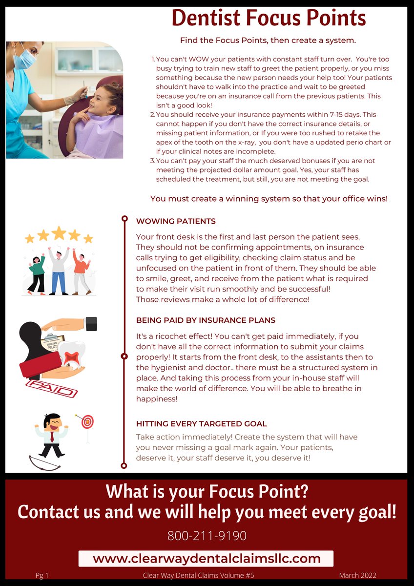 Create a Focus Point, then Create a system to enforce!

#dentist #dentistrylife #dentistry #michigandentist
visit us clearwaydentalclaimsllc.com