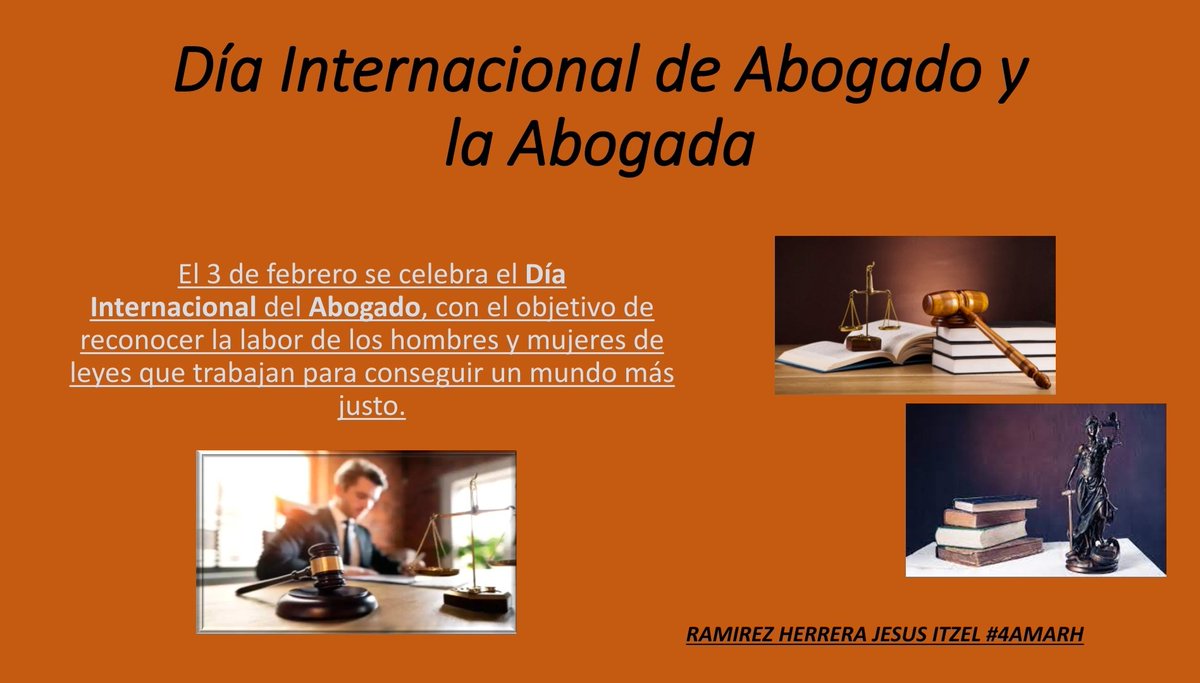 ItzelRa13410888's tweet photo. #4AMARH
3 de febrero Día internacional del Abogado y la Abogada. 👨‍⚖️👩‍⚖️ https://t.co/TCpunwEJeb