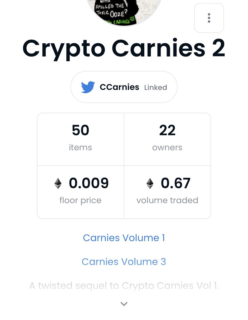 CCarnies's tweet photo. Carnies volumes floor price check! Volume two still has evidence boxes which are cheap (for those who are real detectives 🕵️‍♀️) but all characters are SOLD OUT in each collection! THANKS EVERYONE!! ☢️ 🤡 https://t.co/1ug0KyoK5B