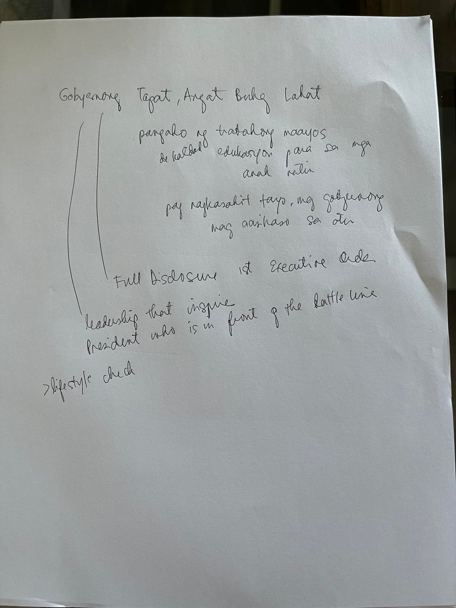 manilabulletin's tweet photo. LOOK: Presidential candidate Leni Robredo shared her notes from CNN's debate yesterday.
"Posting these for posterity. My notes from last night’s debate. 
The challenge is always how to encapsulate all you need to say in the 1.5 minutes given to you. 

📷 Leni Robredo/Facebook https://t.co/iBT7ER78Hc