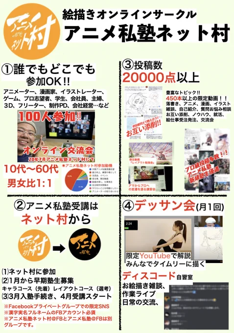 【募集】絵描きオンラインサークル
『アニメ私塾ネット村参加フォーム』【偶数月14日夜10時〆切】
https://t.co/IgcctnV3T9

【販売】アニメ私塾オンライン教材ショップ(BOOTH)
https://t.co/BTjlstdJ5x

【講座】毎月「人体の描き方&amp;デッサン&amp;レイアウト」講座@FANBOX 