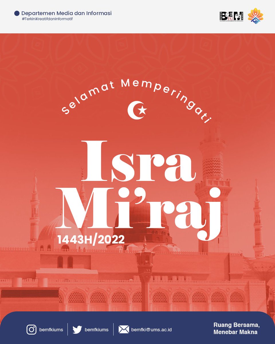 [SELAMAT HARI ISRA MIRAJ]

Halo Sobat FKI !
Selamat Isra Miraj bagi seluruh umat Islam. Semoga ini menjadi awal bagi kita untuk bisa meningkatkan keimanan dan juga ketaqwaan kepada Allah SWT. Mari kita ambil kesempatan ini untuk menyebarkan pentingnya kemanusiaan di antara kita.