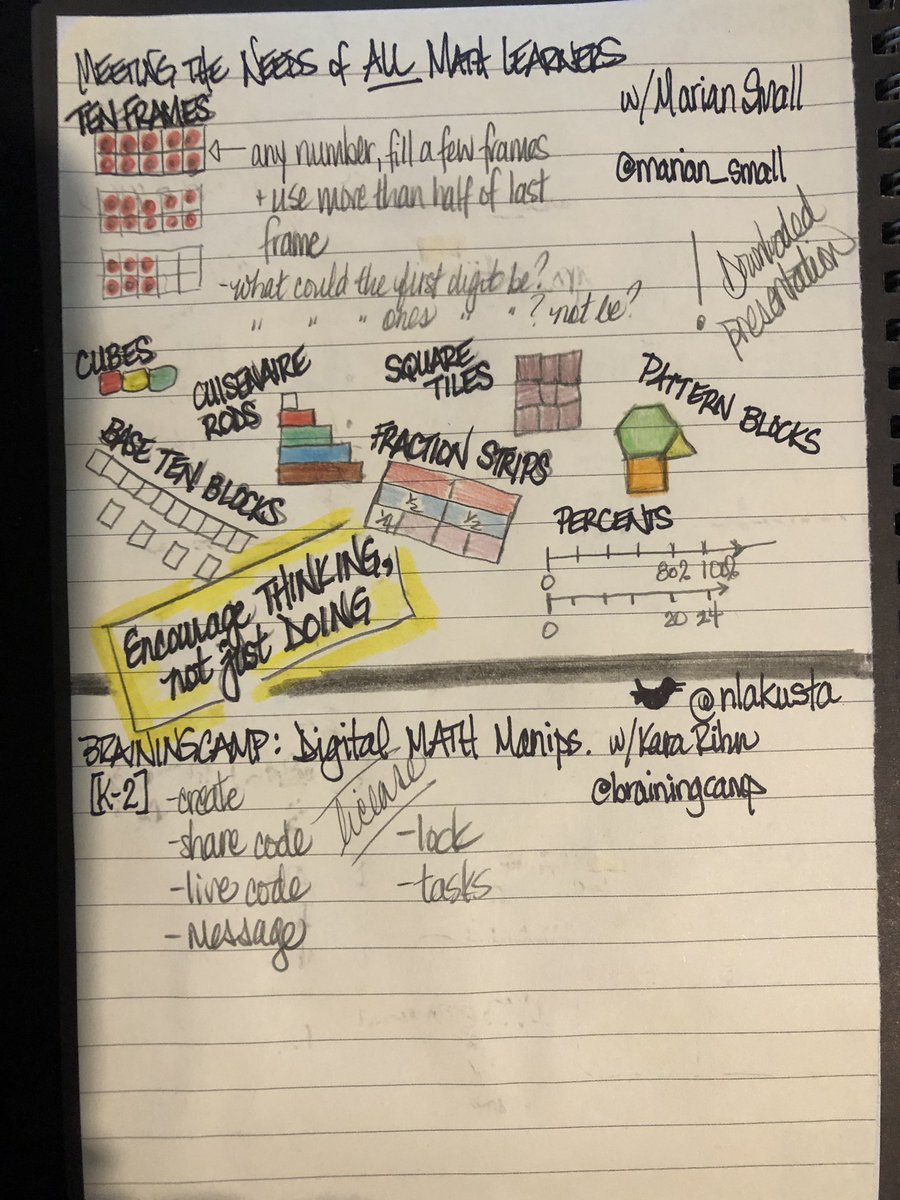 nlakusta's tweet image. Day 2 of #buildmathminds22 and some of my #sketchnotes from @marian_small @TeacherMmeChu @BuildMathMinds @dhabecker #mathchat #abed - have some great 🔢 takeaways