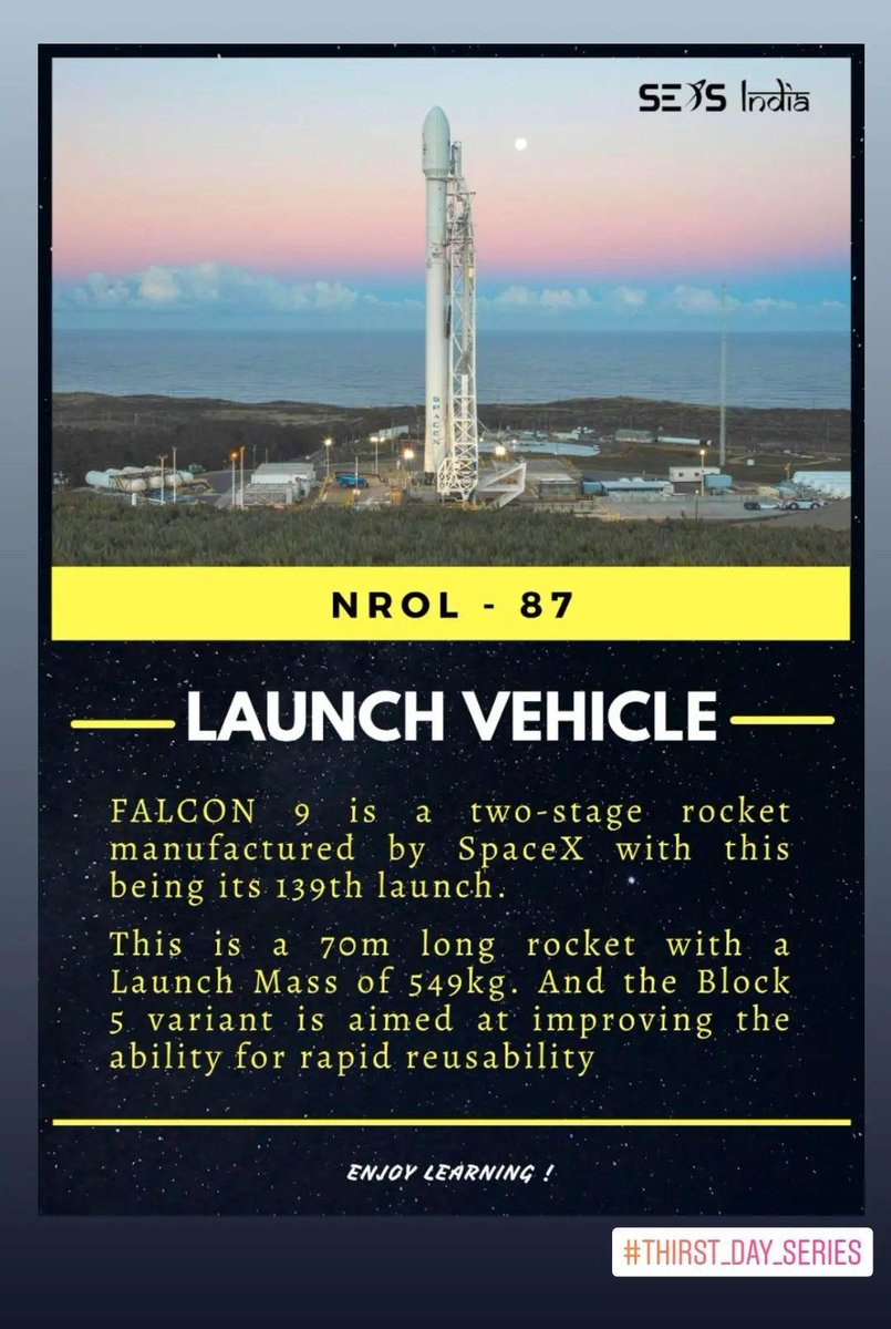 "Life is like riding a bicycle. To keep your balance, you must keep moving."

In the journey of quenching, here we have the Thirst of Feb. 

    "NROL 87 Mission " 

 Get along with the journey to enjoy learning 🚀

 Stay tuned for more updates!
#thirstday_series #NROL87 #spacex