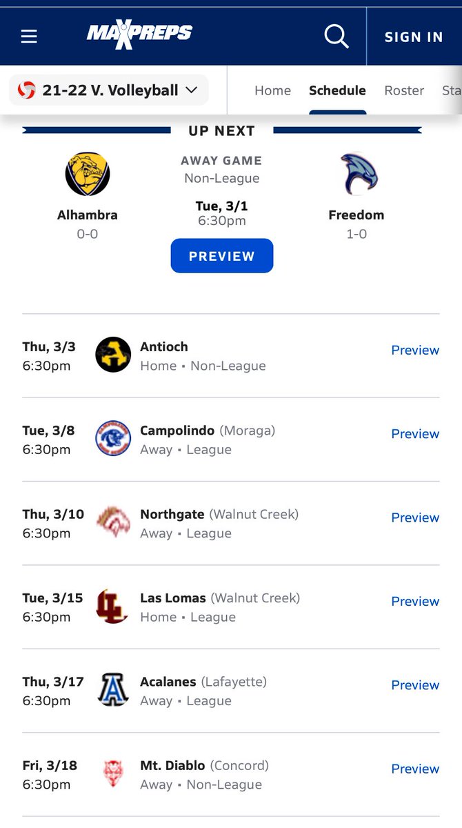 AHS softball 🥎 and boys volleyball 🏐 have matches on Tuesday this upcoming week for AHS. Softball 🥎 hosts Livermore at 330pm on Tuesday afternoon. Softball 🥎 varsity is currently 2-0 with wins over LasLomas 9-5 on 2/24 at AHS and 7-1 win v ElCerrito in spring opening game 🥎