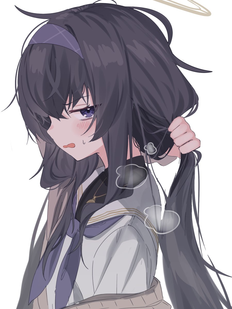 ui (blue archive) 1girl solo long hair black hair halo hairband simple background  illustration images