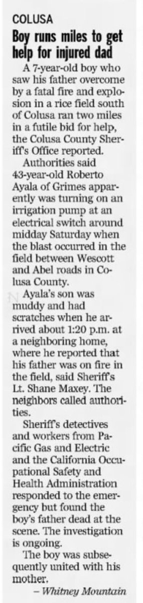 Initial description of the death of Roberto Ayala &amp; the harrowing experience of his son who was w/him &amp; went for help. Just awful &amp; something no child should have to experience  Sacramento Bee, 7/18/2011) #ForensicFilesII
