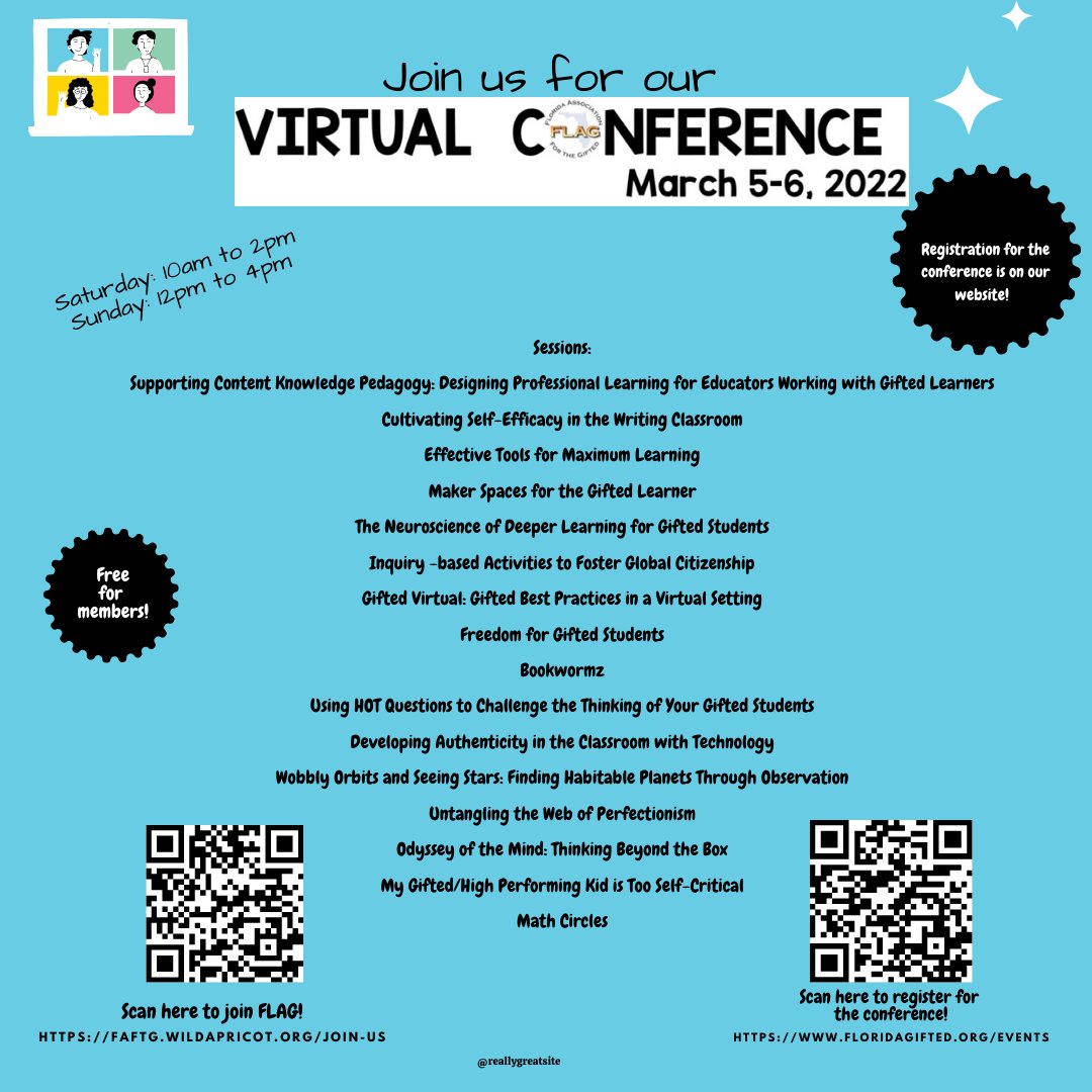 FLAG's Annual Conference will be on March 5th and 6th. It's free and online. There will be both live and recorded sessions. Register at FloridaGifted.org so you have all the links and the schedule! #gifted #freepd #conference #teachersofinstagram #education #nagc
