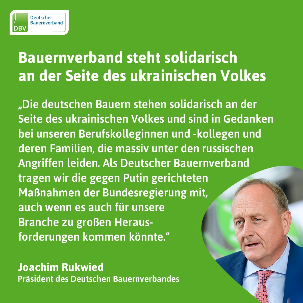 🇺🇦 Der Präsident des Deutschen Bauernverbandes, Joachim Rukwied, verurteilt den Krieg in der #Ukraine aufs Schärfste: bit.ly/3te8cjY