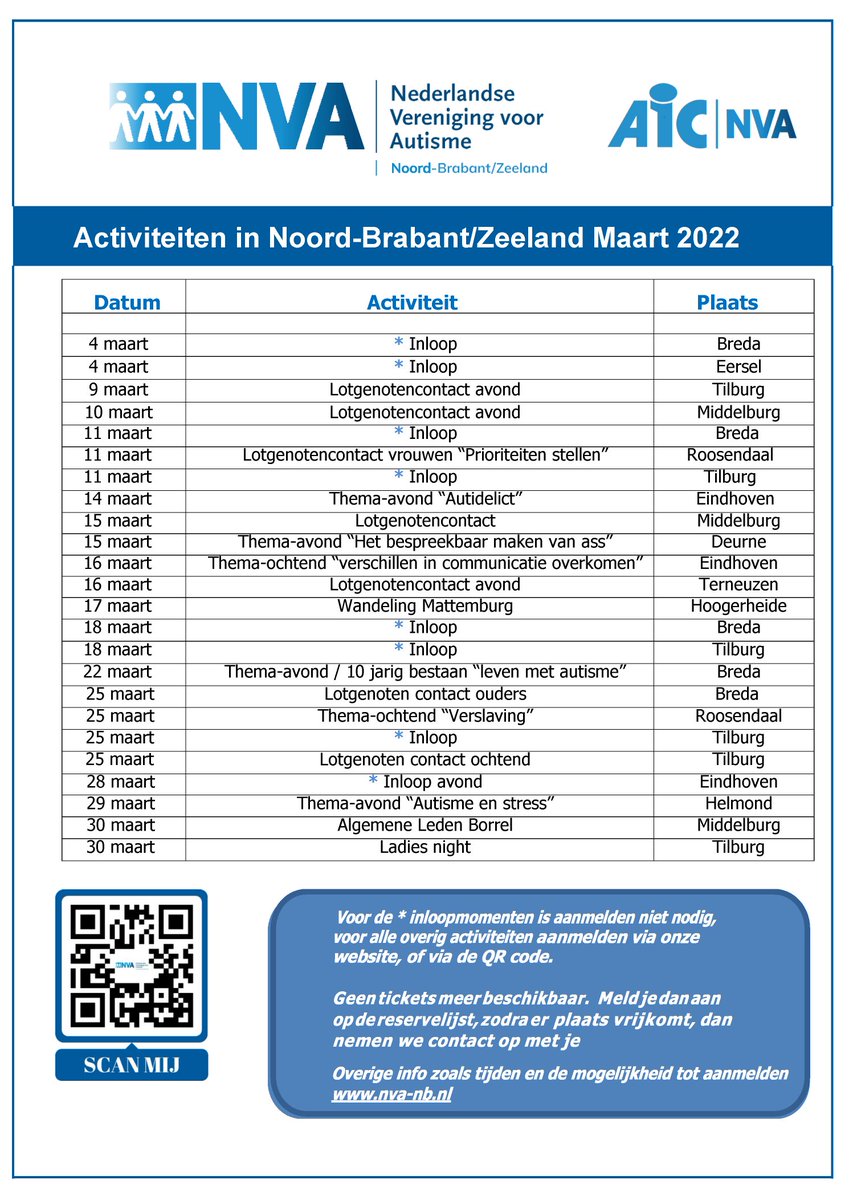 nvanbweb's tweet image. Ons overzicht van alle activiteiten in maart van onze mooie regio. 
Aanmelden kan via nva-nb.nl