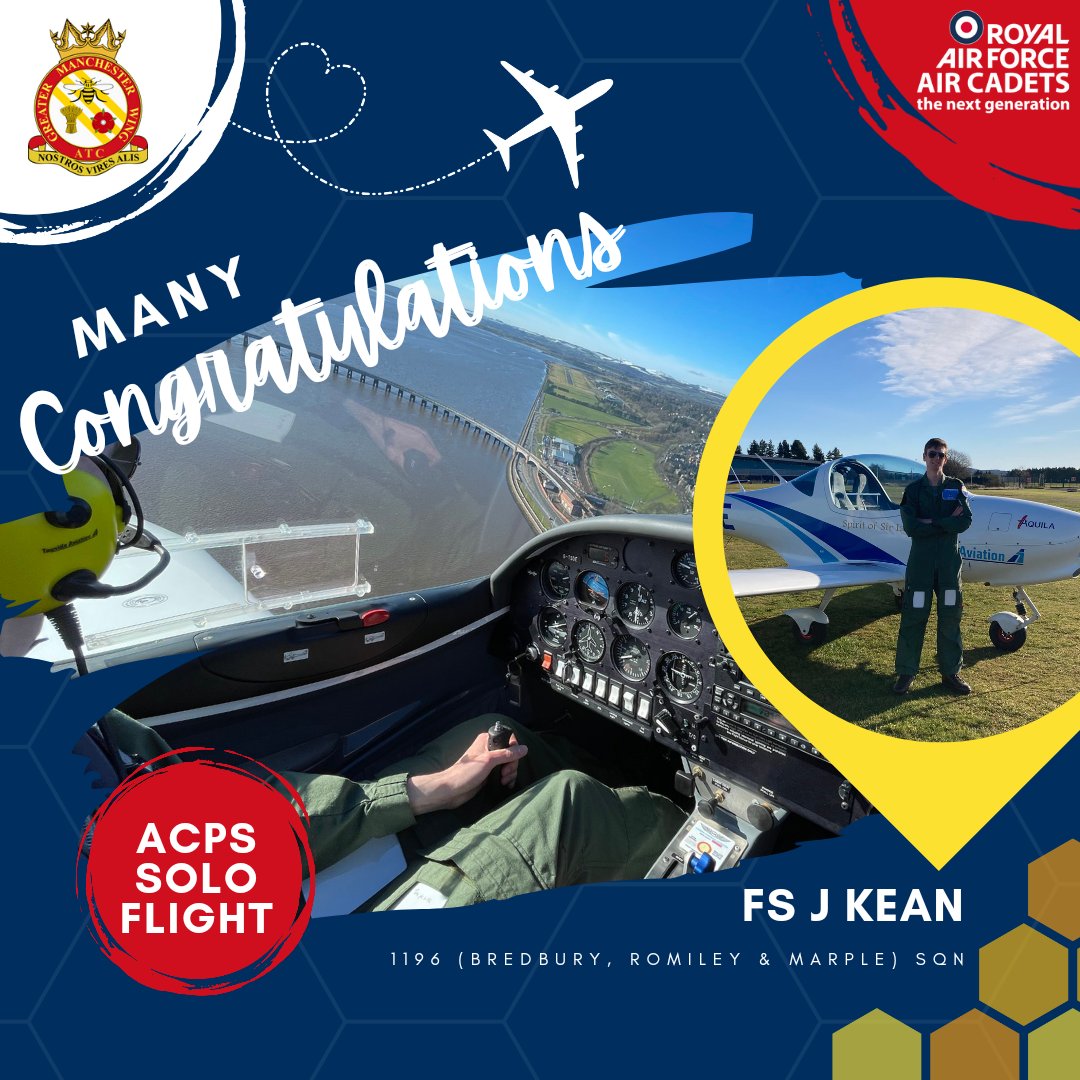 Greater Manchester Wing - RAF Air Cadets (@gmaircadets) on Twitter photo GMW CADET TAKES TO THE SKY... SOLO 👀👏
Congratulations to Cadet FS Jackson Kean From <a href="/1196ATC/">1196 Sqn ATC</a> who has completed his First Solo flying the Aquilla A210 aircfaft at Dundee Airport as part of the <a href="/aircadets/">RAF Air Cadets</a> Air Cadet Pilot Scholarship!
<a href="/AirCadetsNorth/">North Region - RAF Air Cadets</a> <a href="/ComdtAC/">Commandant RAF Air Cadets</a> GMW CADET TAKES TO THE SKY... SOLO 👀👏
Congratulations to Cadet FS Jackson Kean From <a href="/1196ATC/">1196 Sqn ATC</a> who has completed his First Solo flying the Aquilla A210 aircfaft at Dundee Airport as part of the <a href="/aircadets/">RAF Air Cadets</a> Air Cadet Pilot Scholarship!
<a href="/AirCadetsNorth/">North Region - RAF Air Cadets</a> <a href="/ComdtAC/">Commandant RAF Air Cadets</a>