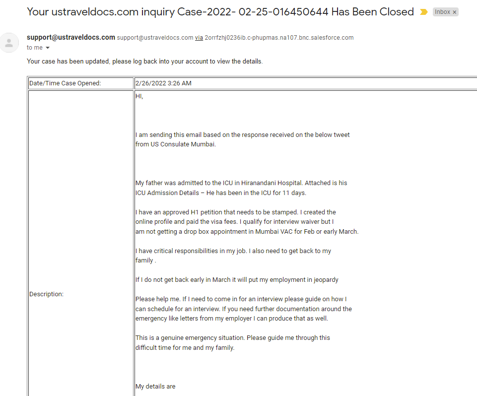 sajiravi7's tweet photo. @USAndMumbai @USAndMumbai @USAndIndia My request is not reaching the right person.I sent email to ustravel docs and got a canned response.Please see attached the request and response.I also sent evidence of emergency.Sir/Madam,I have a job and mortgage in US &amp;family to go back to. Please help https://t.co/XBSCWGXzIB