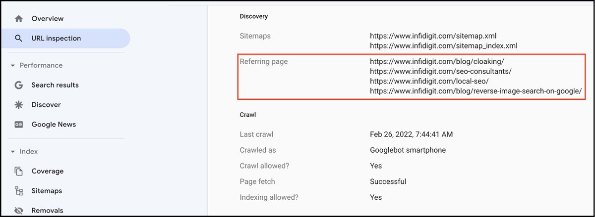 Infidigit's tweet photo. Google explains how to use the Referring Page metric in the URL Inspection Tool in Google Search Console.
Read more about it here: https://t.co/0Kf5Eej8fY
#SEO #SEONews #Google #SearchEngineOptimisation #DigitalMarketing #DigitalMarketingNews #ReferringPage #GoogleSearchConsole https://t.co/QkL0YjUJ1q