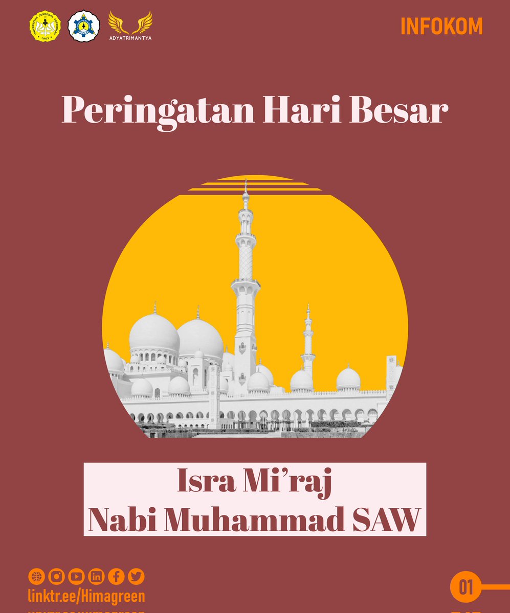 [ISRA MI'RAJ NABI MUHAMMAD SAW]

Selamat memperingati Isra Mi’raj 1443 Hijriyah bagi seluruh umat Muslim. Dengan mengingat peristiwa Isra Miraj, mari jadikan setiap salat sebagai napas terakhir, kebutuhan utama, dan jalan kita untuk selalu mendekatkan diri pada Allah SWT.
