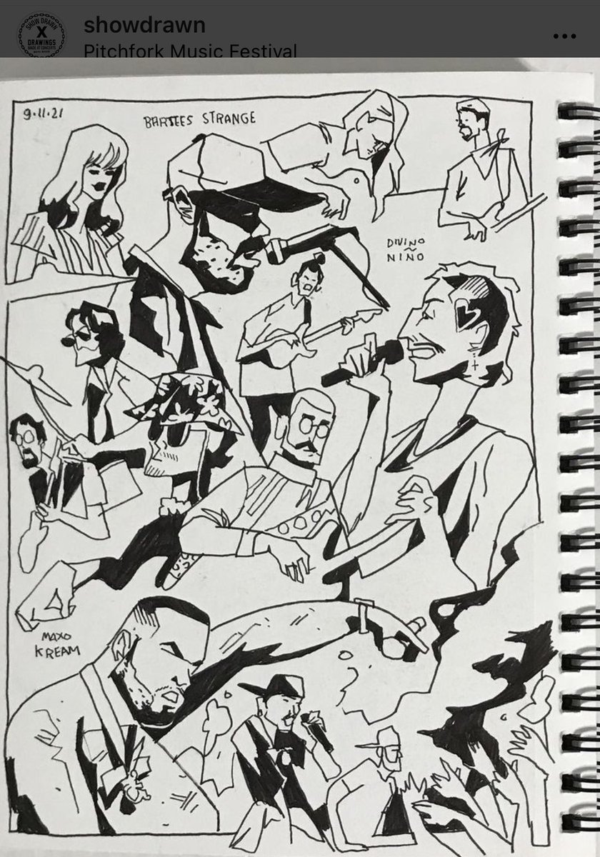 Throwback to live illustrating  <a href="/DivinoNinoband/">Divino Niño</a>  <a href="/Bartees_Strange/">STRANGE</a> and <a href="/MAXOKREAM/">Maxo Kream</a> performing at <a href="/pitchforkfest/">Pitchfork Music Festival Chicago</a> last summer 🌞