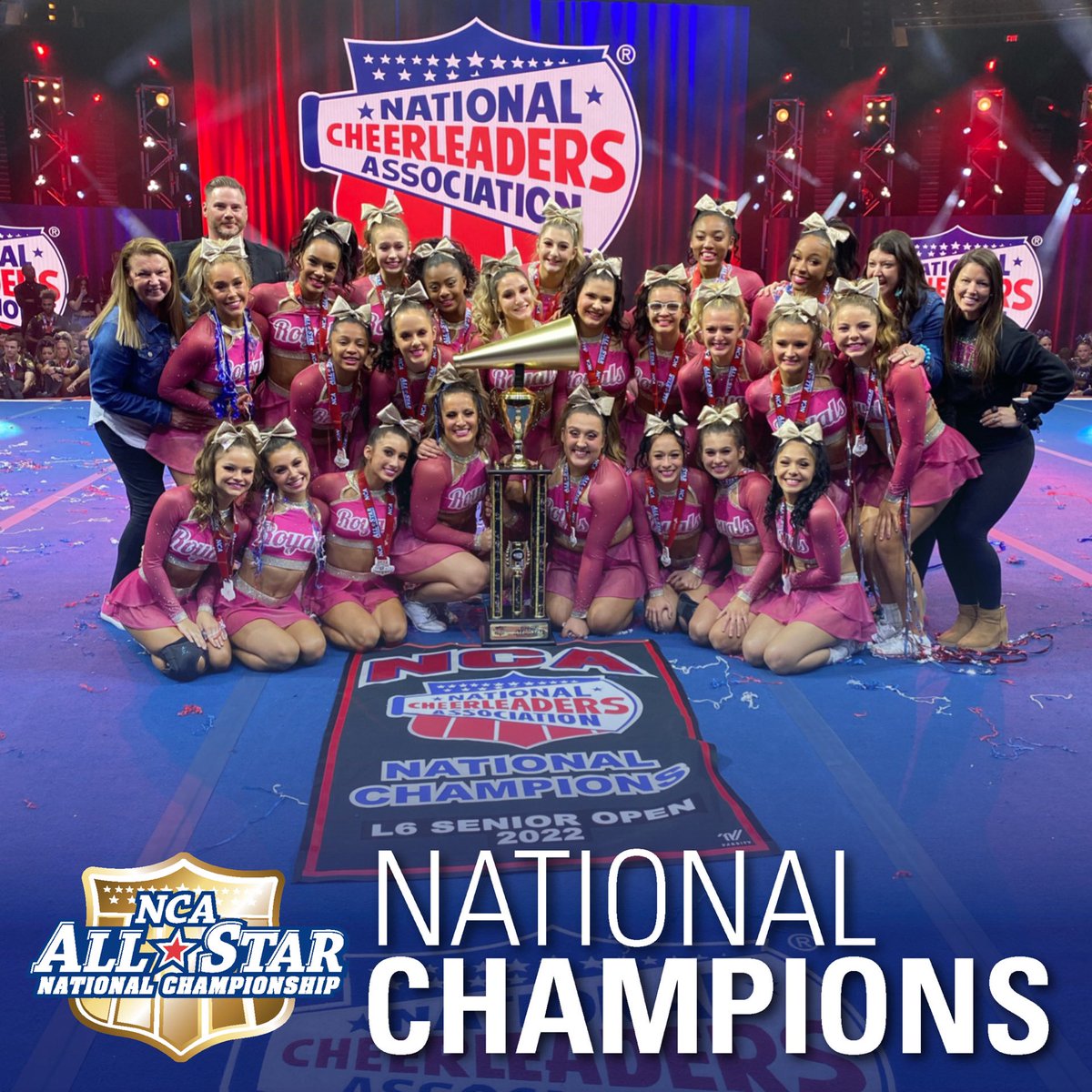 NCAupdates's tweet photo. Congratulations to our National Champions in the L6 Senior Open Division, Infinity Allstars Royals! 📣

@iNFINITYCDG #NCAnationals https://t.co/ZiFGvssmDG
