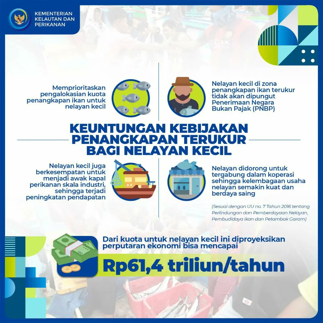 Jumlah nelayan kecil yang terdata kurang lebih 2,22 juta orang yang tersebar di seluruh Indonesia. Dari kuota untuk nelayan kecil ini diproyeksikan perputaran ekonomi bisa mencapai Rp61,4 triliun/tahun. 

#PenangkapanIkanTerukur #KKPAccelerate #SaktiWahyuTrenggono