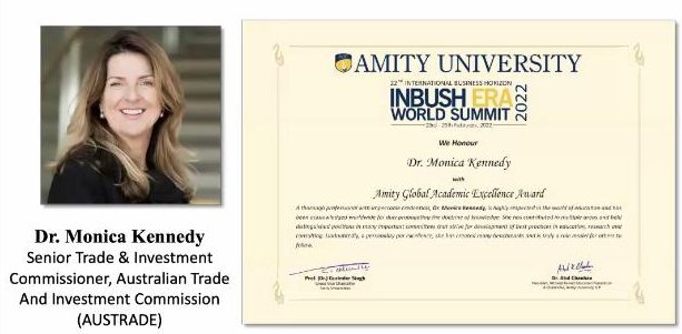 AustradeIndia's tweet photo. We are proud to share that Dr. @mksouthasia , Senior Trade and Investment Commissioner, South Asia has been recognized for her work in global #education by @AmityUni . https://t.co/vYCt3V4TgP