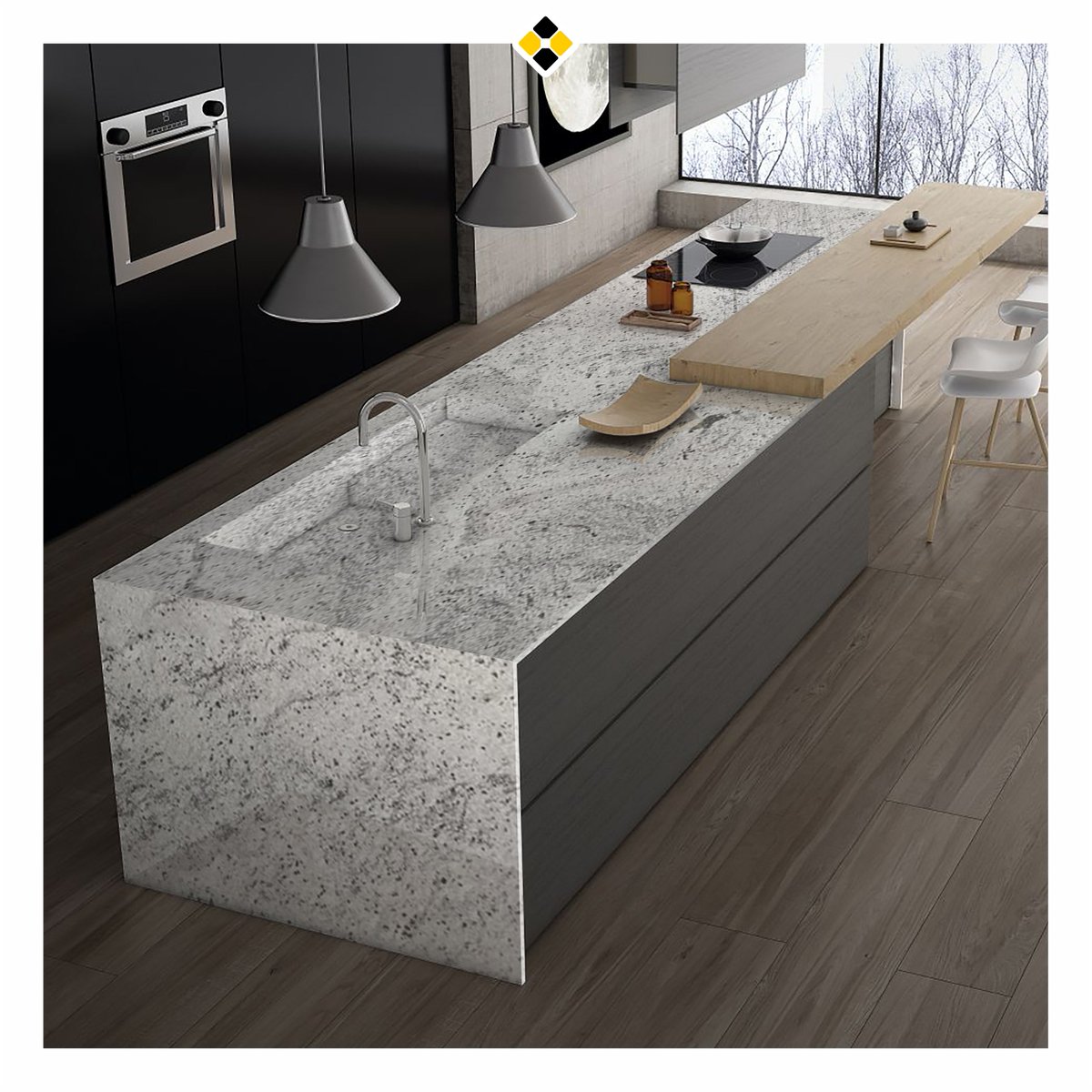 SatiGranites's tweet image. Featuring- The Forest White Granite has a white polished surface with sprinkles of black dots unevenly scattered that complements and contrasts every colour #CountertopDecor. #granites #kitchendecor #granitecountertop